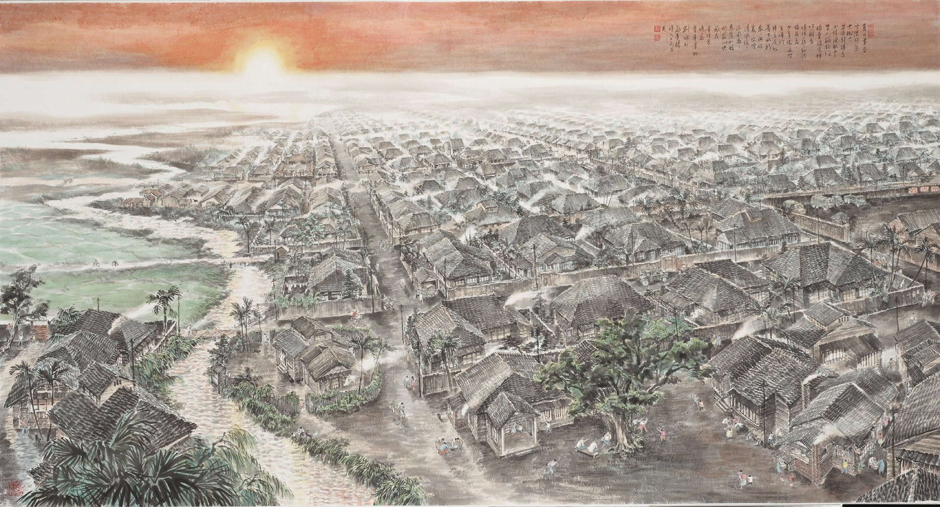 劉墉 2011年〈童年暮靄〉，水墨設色紙本，93×173公分。劉墉提供。
