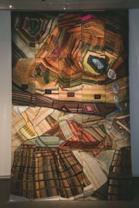 林介文，〈織山〉，2024，太魯閣傳統編織、拼貼繃畫，800x500x4公分，藝術家提供
