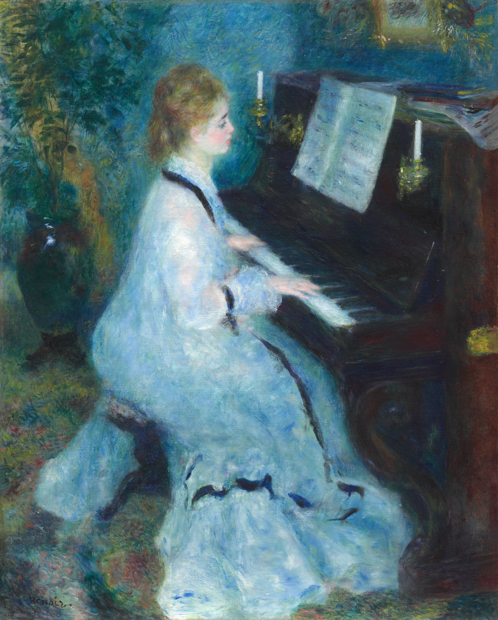 皮耶-奧古斯特．雷諾瓦《鋼琴前的女子》（Woman at the Piano），1875-1876，油彩畫布，96.2×74.2公分，芝加哥藝術博物館（Art Institute of Chicago）藏。（引自芝加哥藝術博物館典…
