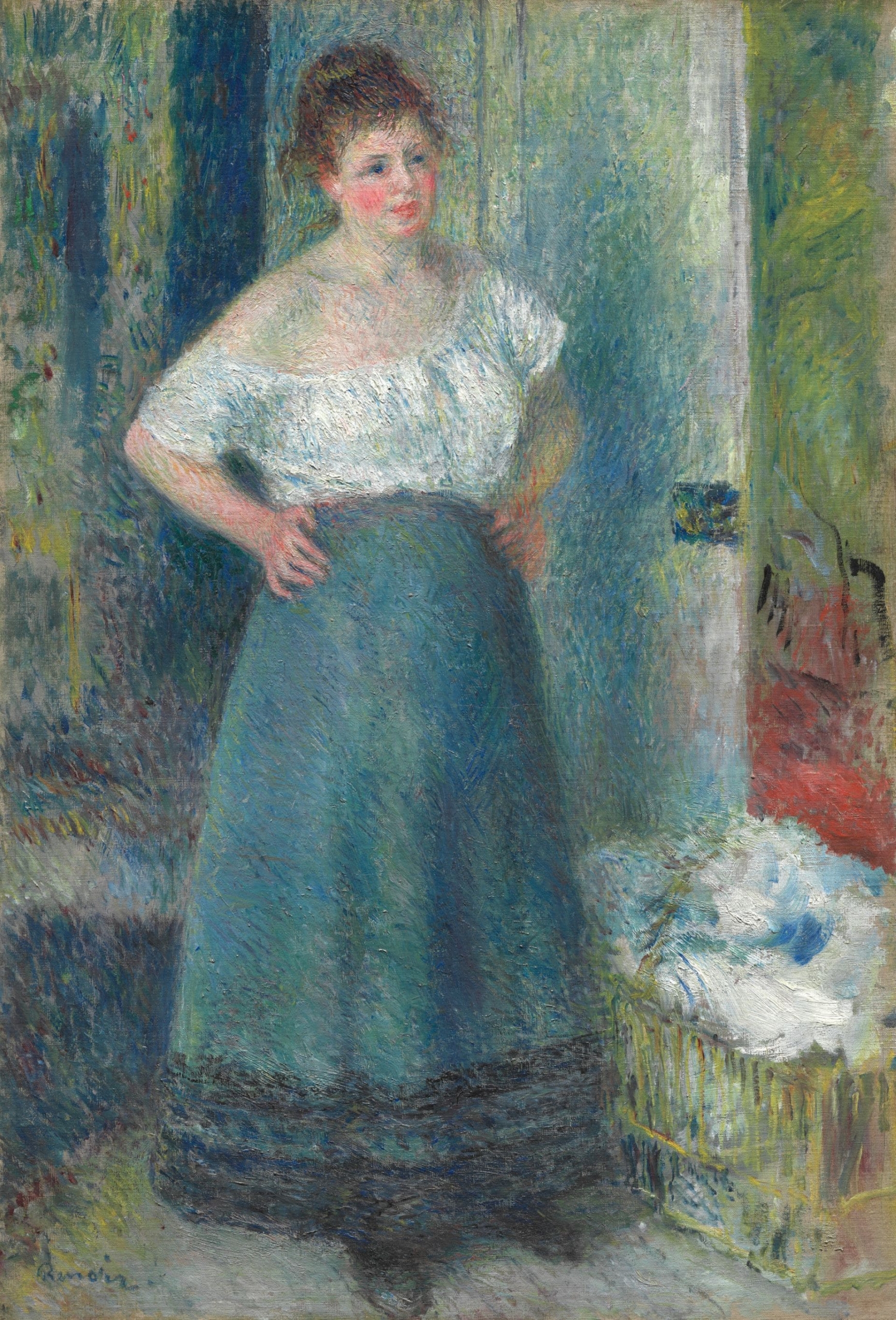 皮耶-奧古斯特．雷諾瓦《洗衣女》（The Laundress），1877-1879，油彩畫布，81.4×56.5公分，芝加哥藝術博物館（Art Institute of Chicago）藏。（引自芝加哥藝術博物館典藏資料庫）