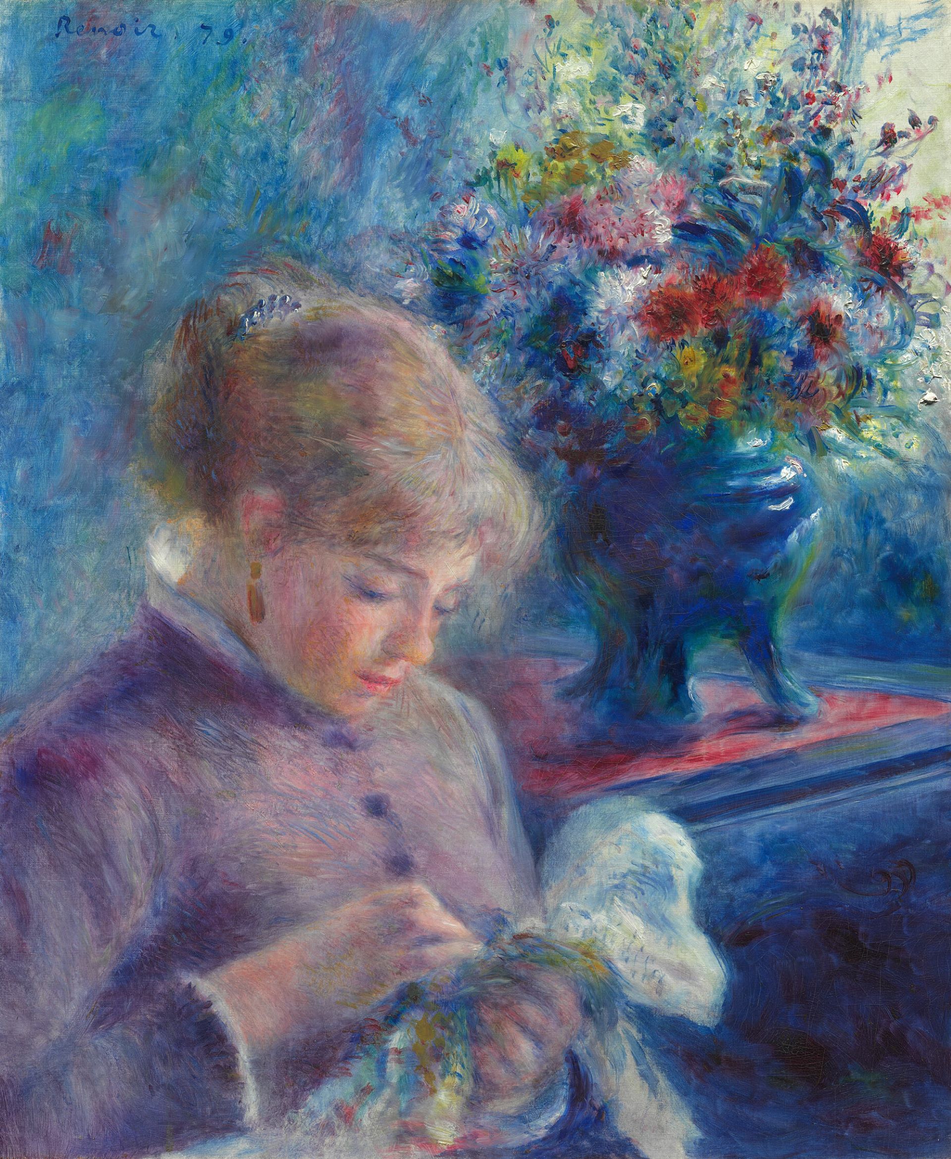皮耶-奧古斯特．雷諾瓦《縫紉的年輕女子》（Young Woman Sewing），1879，油彩畫布，61.5×50.3公分，芝加哥藝術博物館（Art Institute of Chicago）藏。（引自芝加哥藝術博物館典藏資料庫…