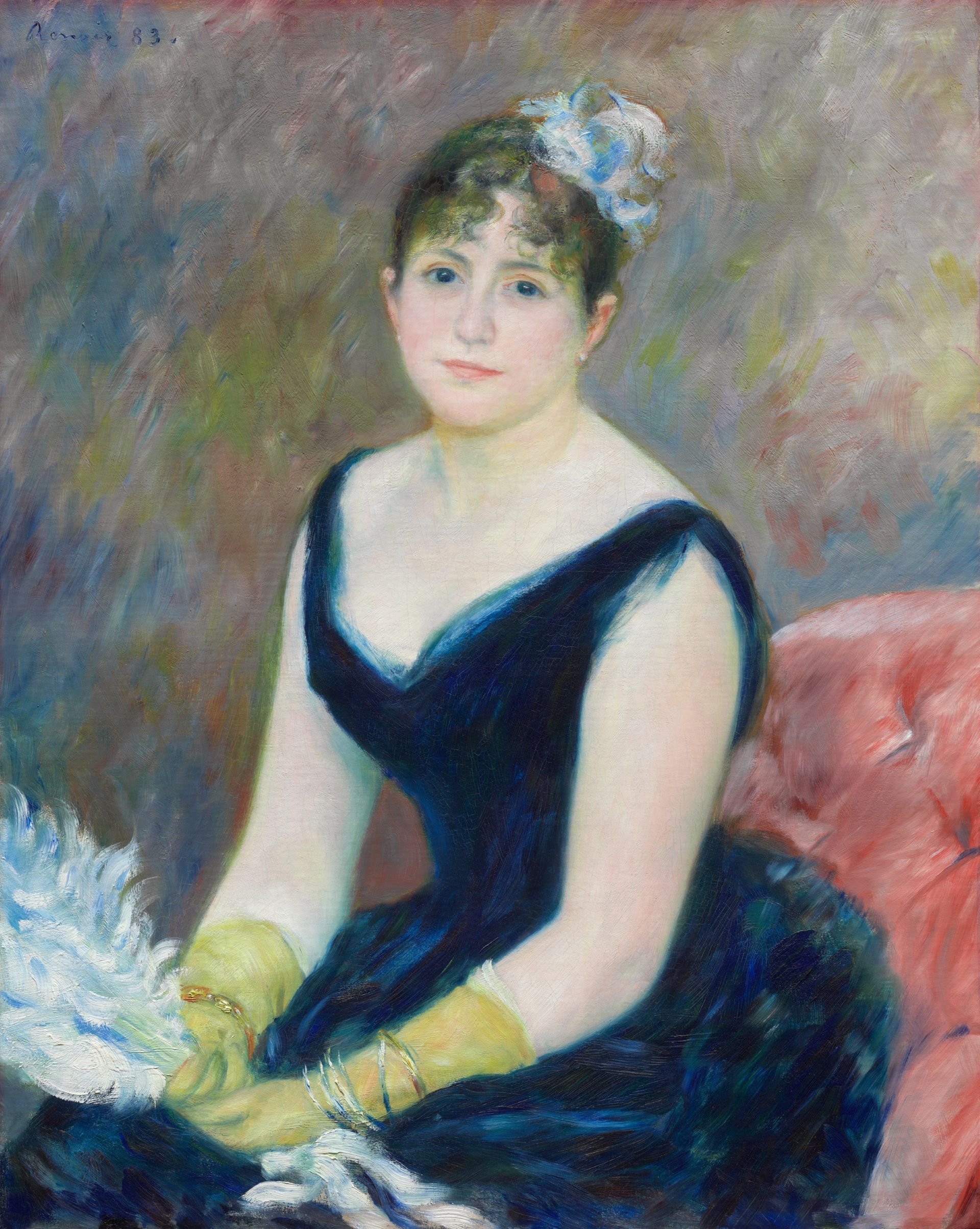 皮耶-奧古斯特．雷諾瓦《克拉皮松夫人》（Madame Léon Clapisson），1883，油彩畫布，81.8×65.2公分，芝加哥藝術博物館（Art Institute of Chicago）藏。（引自芝加哥藝術博物館典藏資…