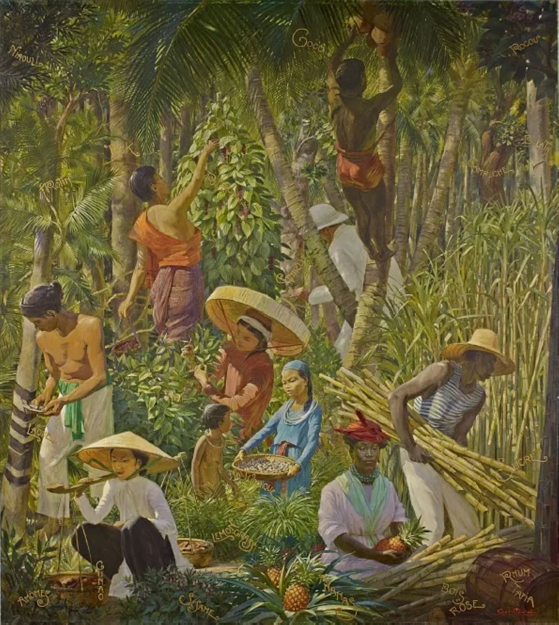 喬治．德雷福斯（Georges Dreyfus），《原產地植物的基礎產品》（Principales productions d’origine végétale），1931，308 × 276 cm，油彩畫布，法國凱布朗利博物館…