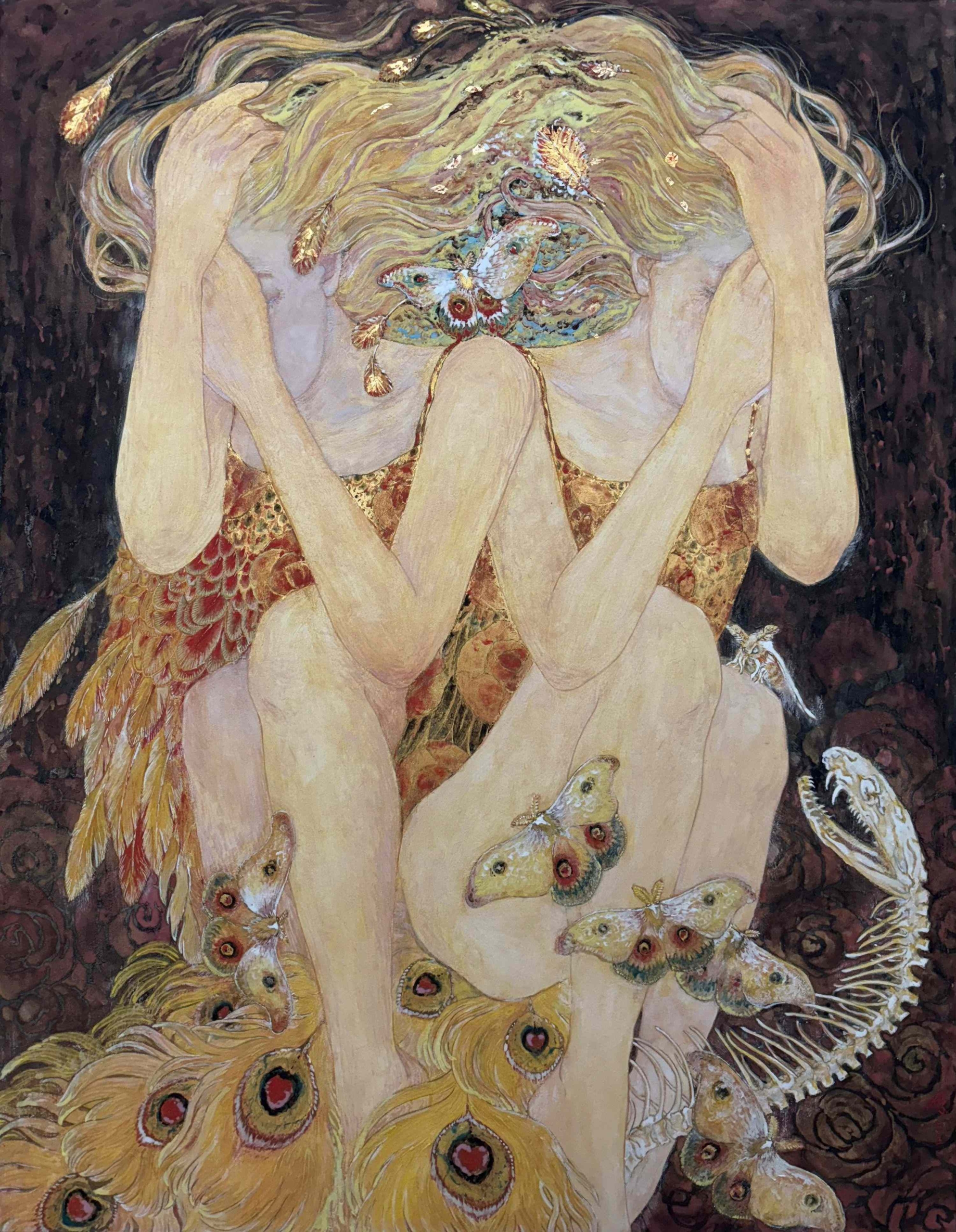 國立新竹生活美學館「璞玉發光」 許雁《雙子no.2》，紙本、礦物顏料、金箔，116.5×91公分，2025。（社團法人中華民國畫廊協會提供）