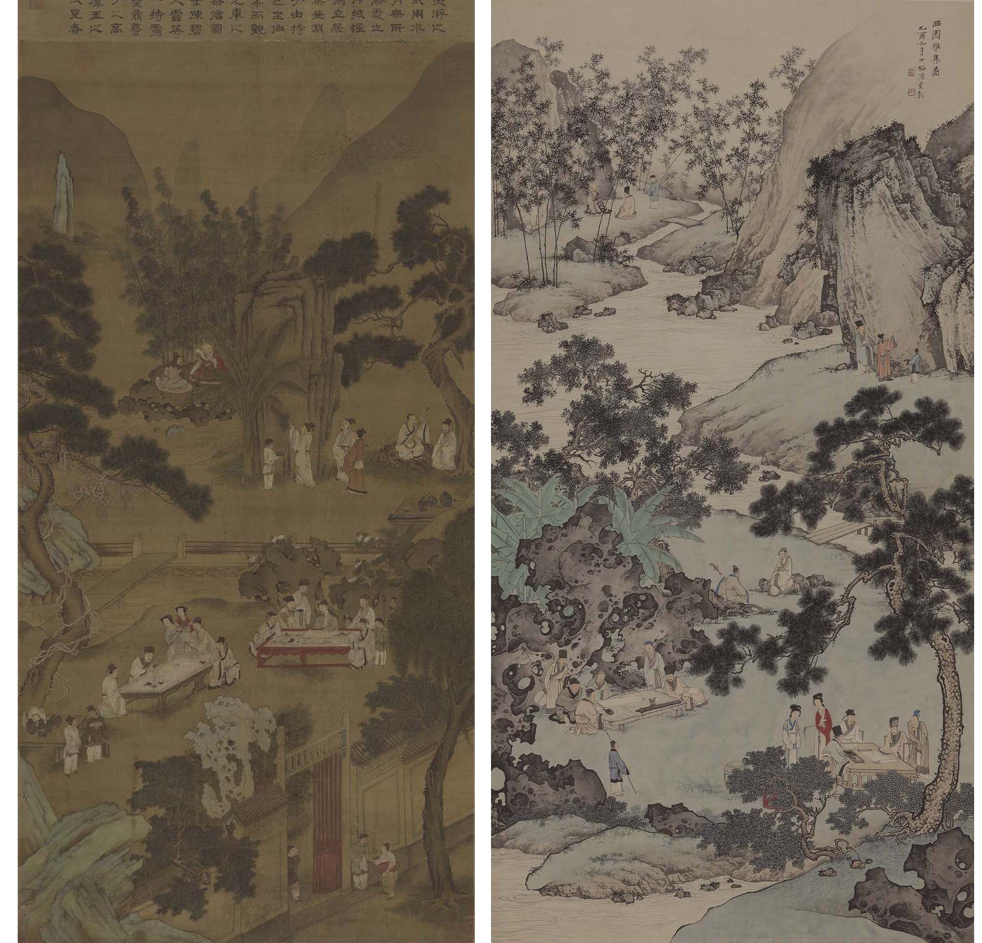 陳少梅1945年所作者（右），全畫意境、筆墨與這一個明代版本（左）類似。