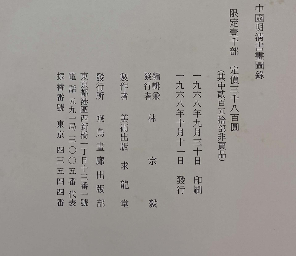 1968年《定靜堂藏中國明清書畫圖錄》出版頁。攝影／劉錡豫。