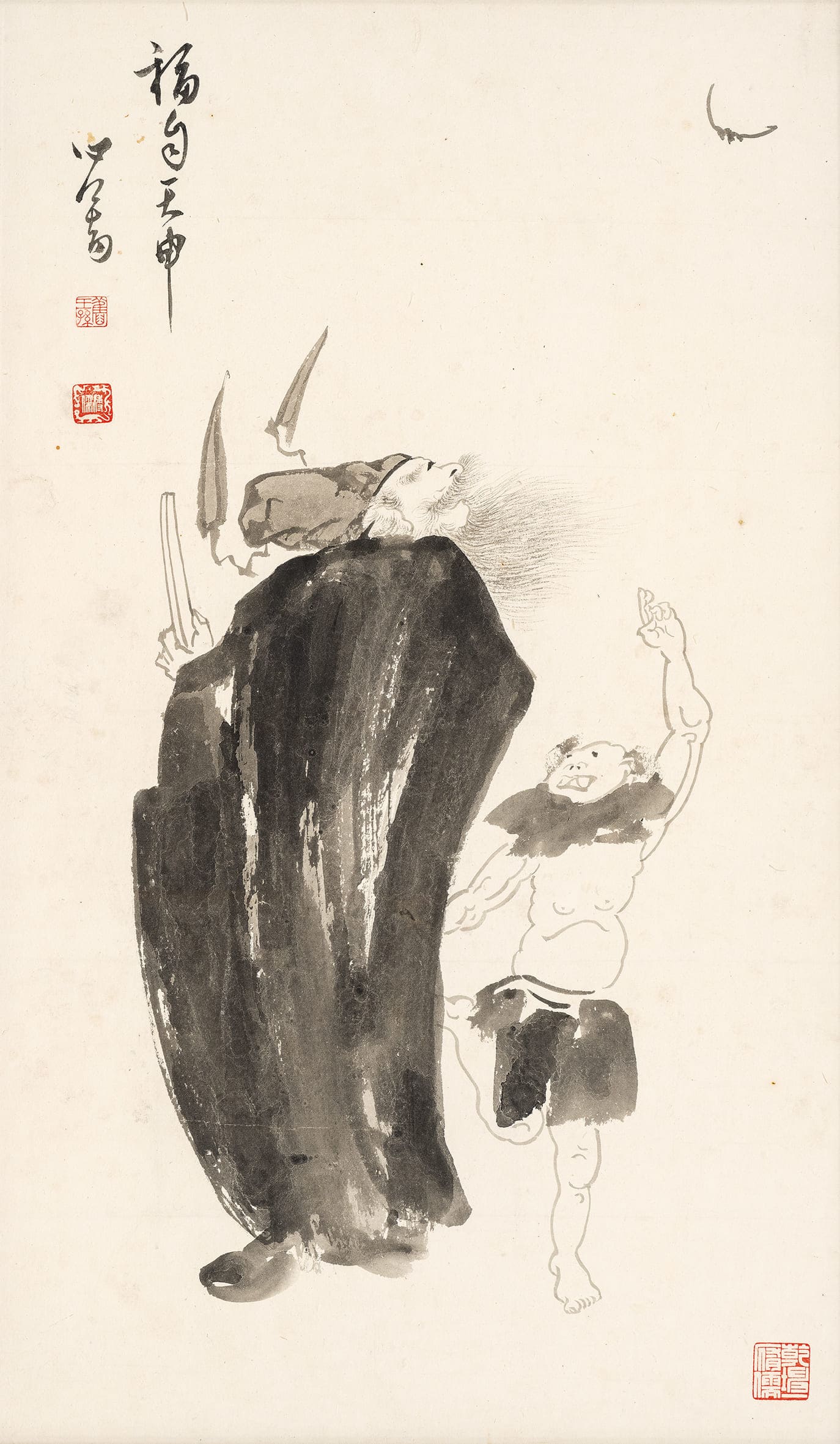 溥心畬，《福自天申》，水墨紙本鏡框，65.5 × 38.5 cm。預估價：340,000-550,000 新台幣。（羅芙奧提供）
