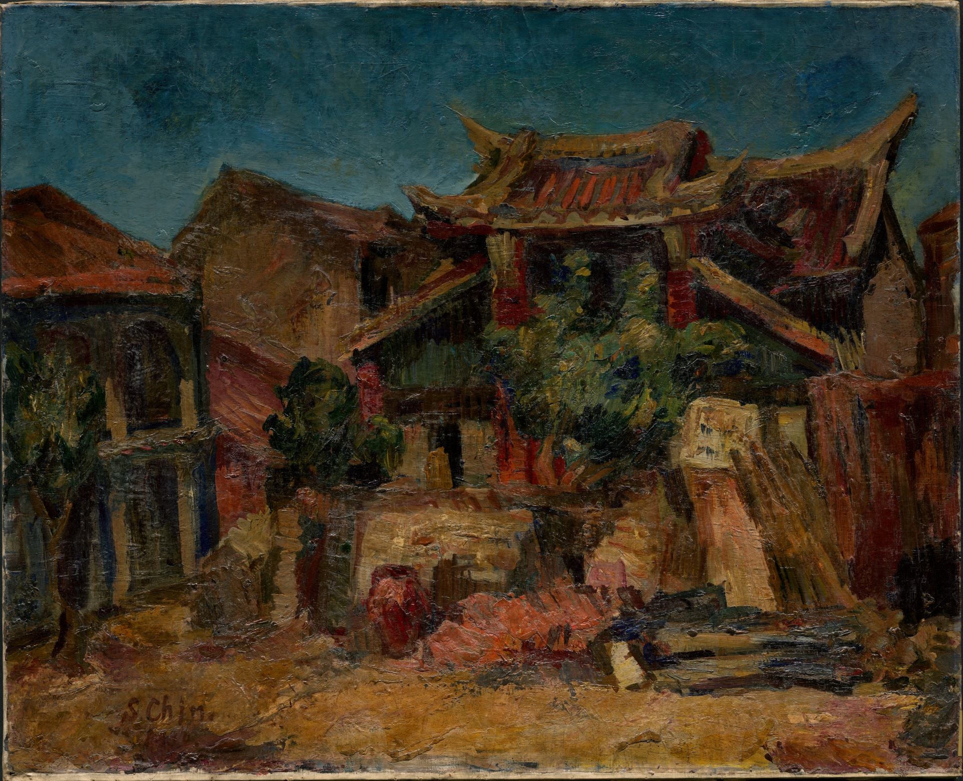 陳植棋，《真人廟》，油彩、畫布，80×100 cm，1930。家屬收藏。（國立台灣美術館提供）