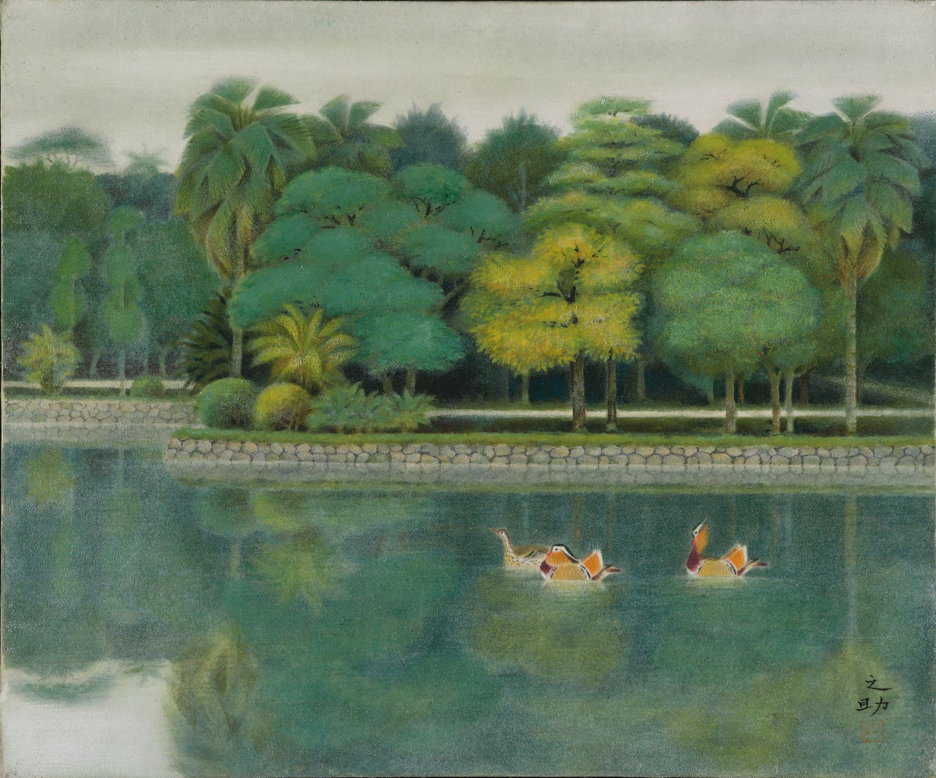 「大肚之盟：山海間的物際外交」展品，林之助《台中公園》。圖片來源：國立臺灣美術館