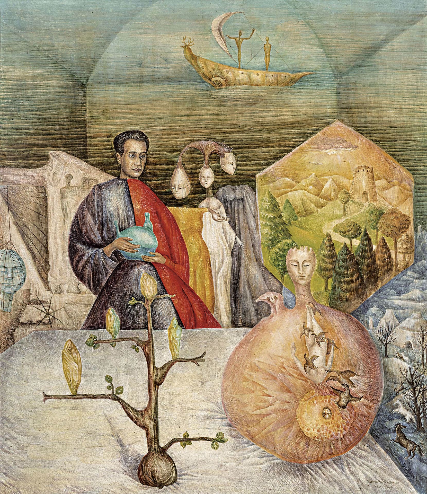雷歐諾拉．卡靈頓1946年作品《Retrato del Dr. Urbano Barnés》。（© 2026 Estate of Leonora Carrington／ADAGP, Paris；© GrandPalaisRmnEdition…