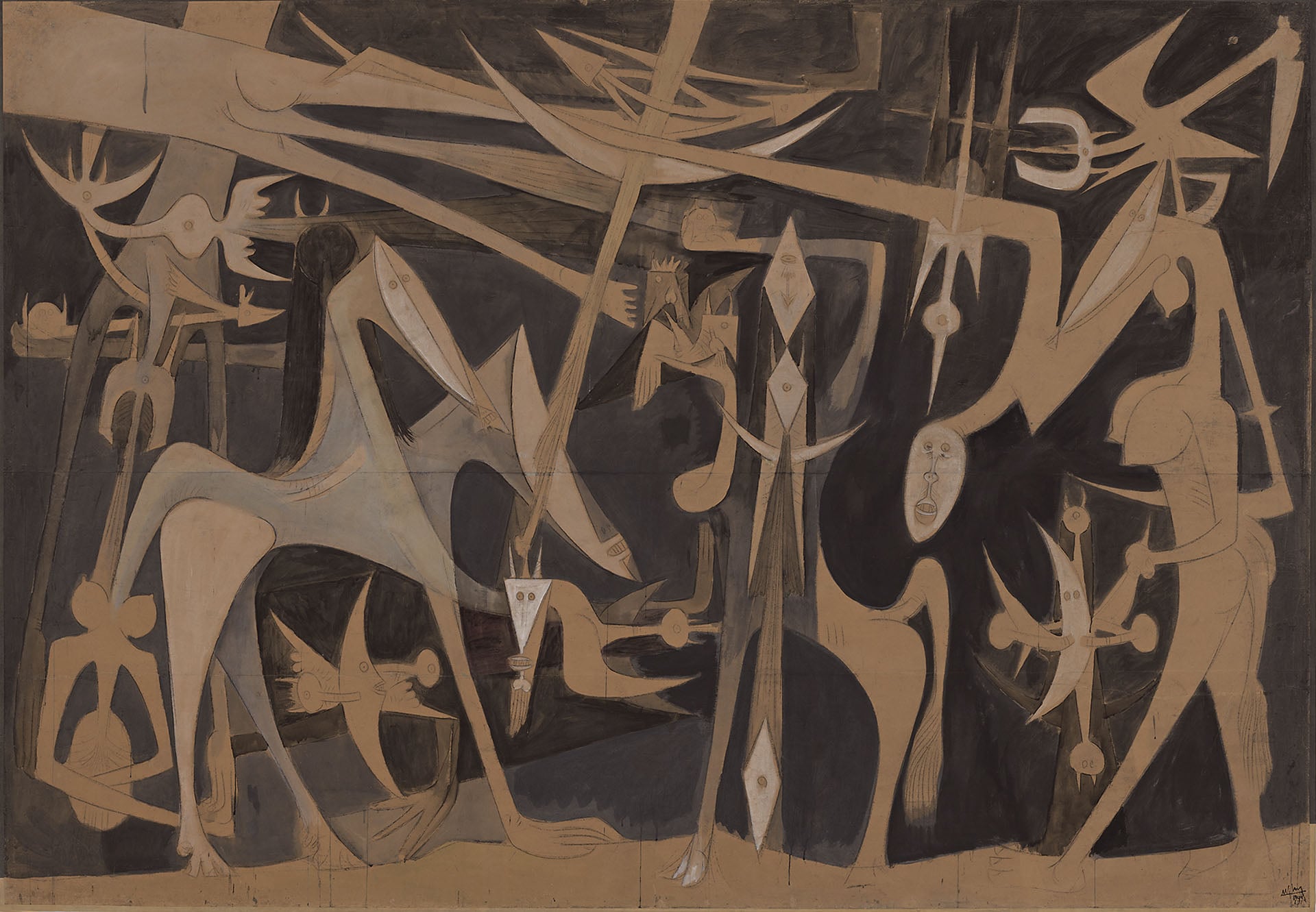 林飛龍｜Grande Composition〔Large Composition〕 油彩、炭筆、紙本裱貼於畫布 291×421cm 1949年 The Museum of Modern Art, New York；© Succession…