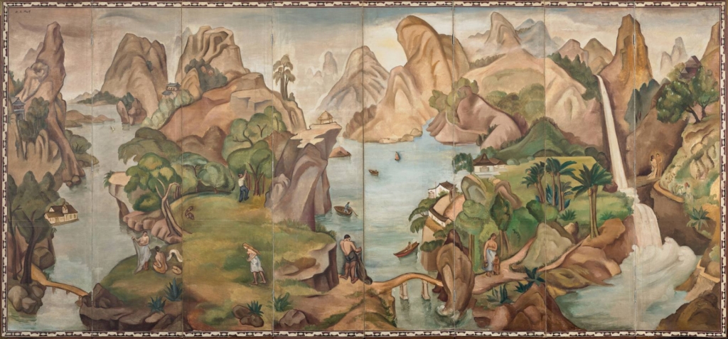 圖14 白南舜約1936年〈天堂〉,八曲屏風,布面油彩,173×372公分,韓國國立現代美術館藏。圖/芝加哥藝術博物館(Art Institute of Chicago)。