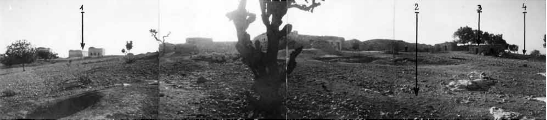 1947年，帕爾馬赫（Palmach）技術部（Technical Department）於胡爾達（Khulda）地區之巡查與地景標示（含鄰里、通往水井之路、商店與通往主路之路徑），影像擷取自Rona Sela, Scouting Pales…