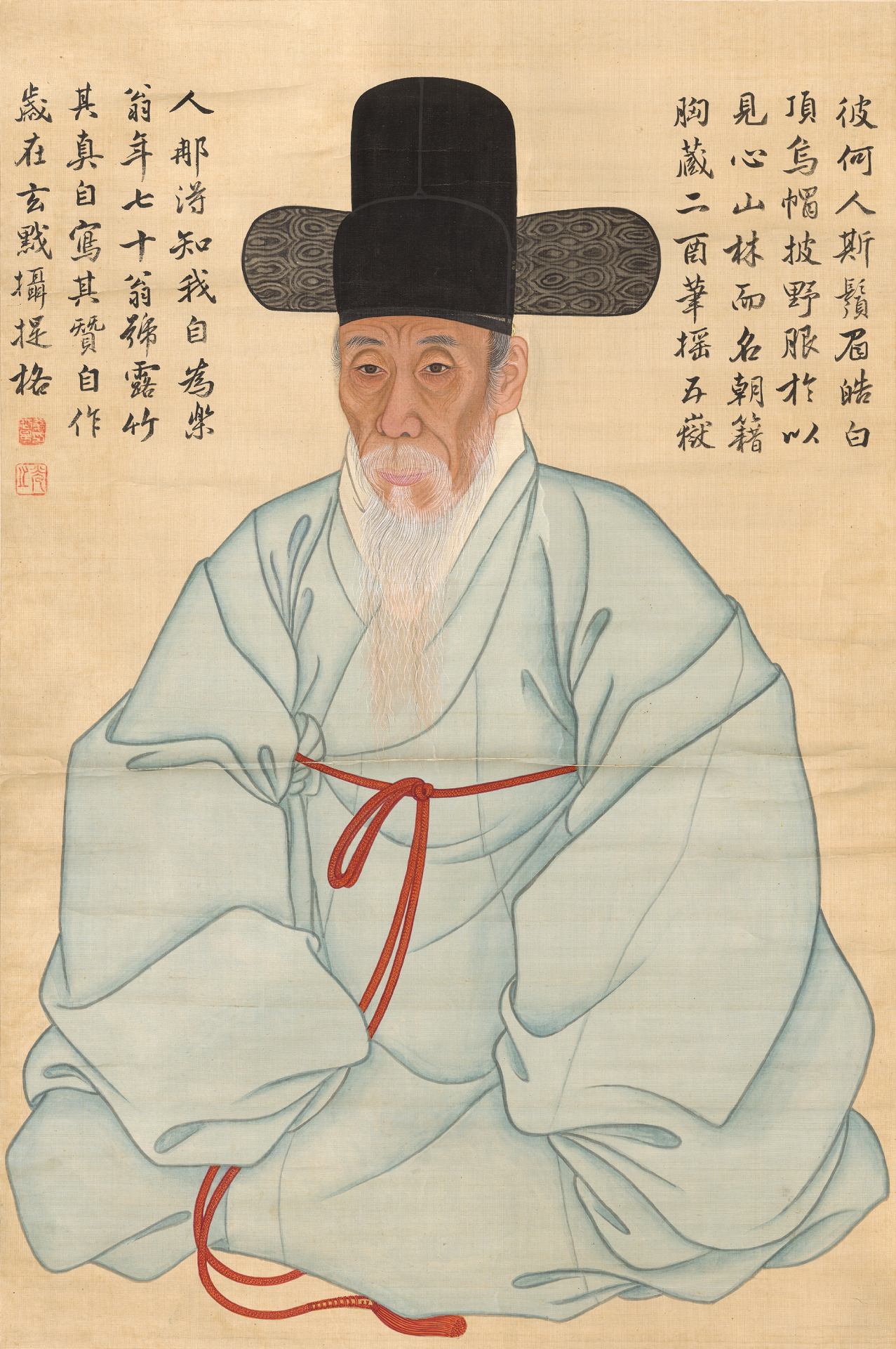 圖1 &nbsp;朝鮮時代 姜世晃1782年作〈自畫像〉，絹本彩色，88.7×51.0公分，韓國國立中央博物館藏。