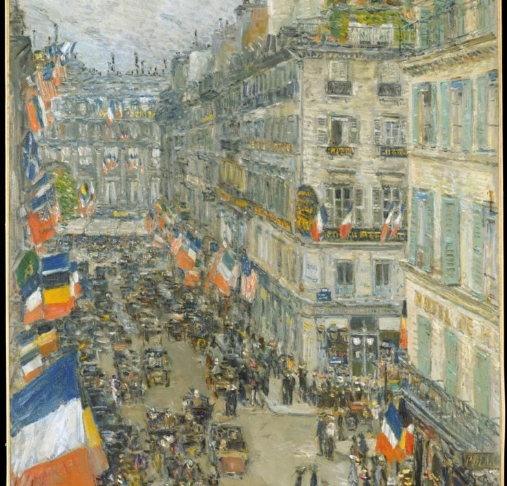 008 查爾德·哈桑《1910年7月14日，唐努街》（July Fourteenth, Rue Daunou, 1910），約1910，油彩畫布，74×50.5公分，大都會藝術博物館（Metropolitan Museum of Art）藏…