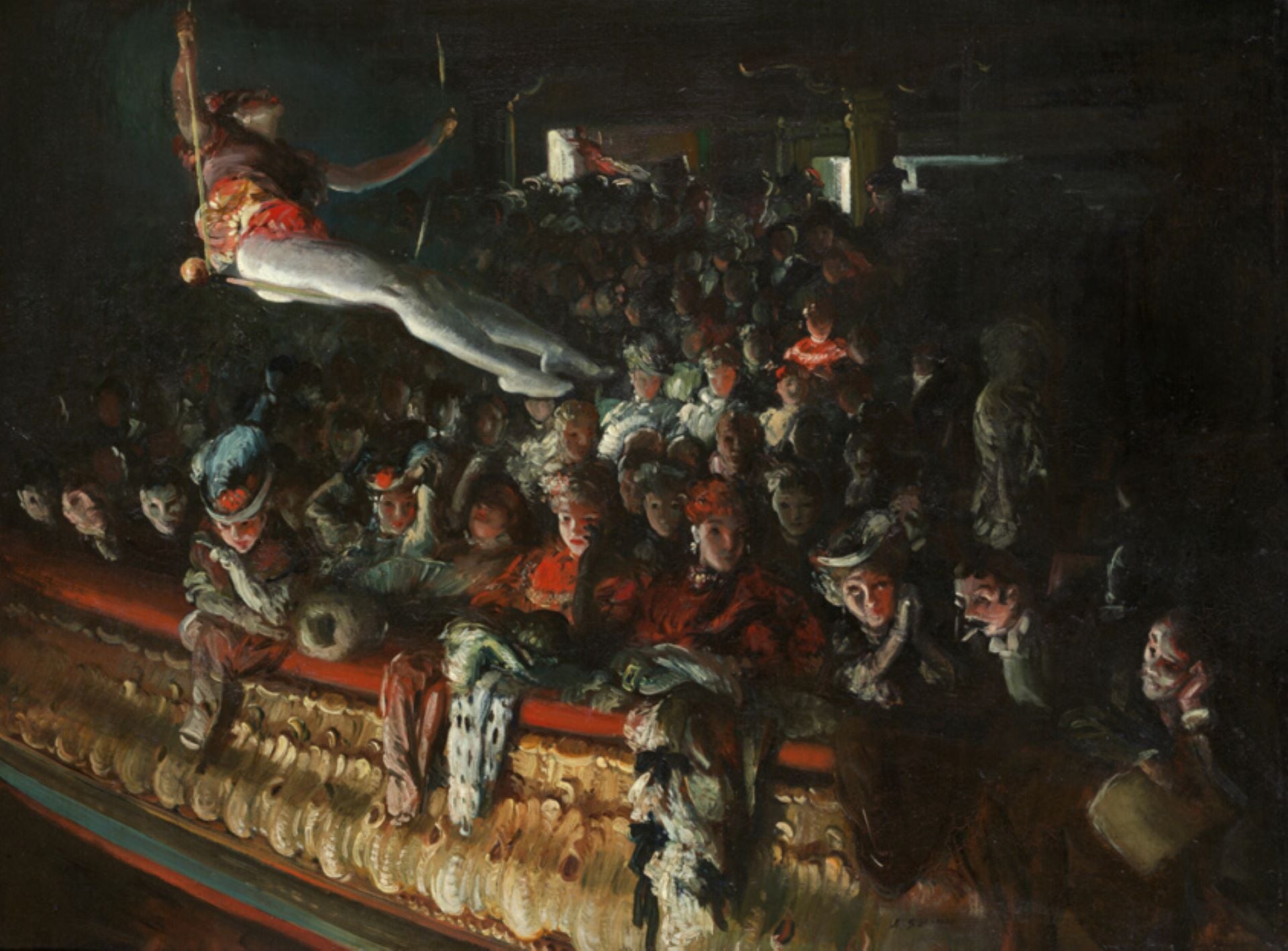埃弗雷特・辛恩《倫敦馬術競技場》（The Hippodrome, London），1902，油彩畫布，66.9×89.4公分，芝加哥藝術博物館（Art Institute of Chicago）藏。引自芝加哥藝術博物館典藏資料庫