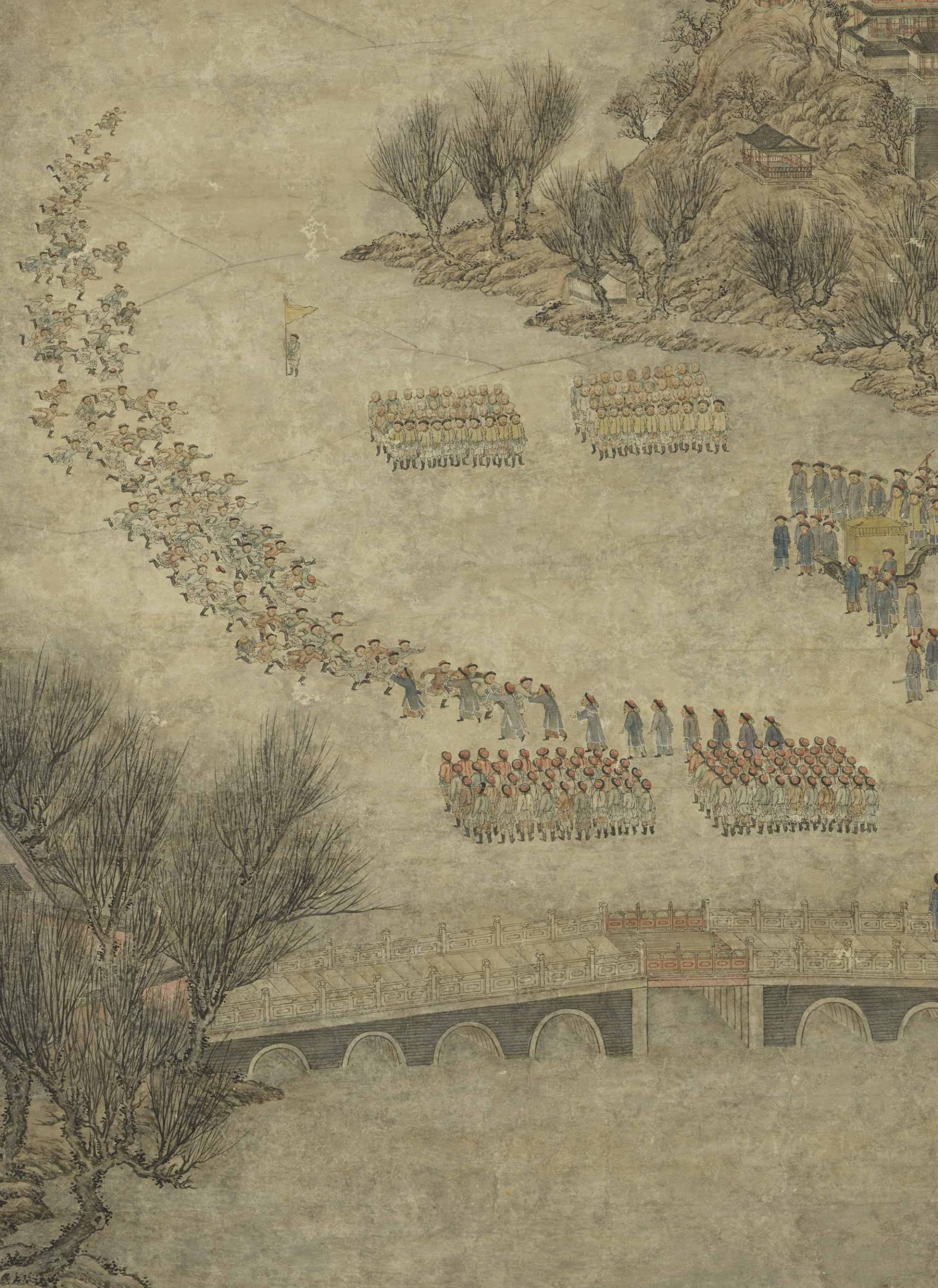 清 沈源〈畫御製冰嬉賦〉局部，紙本設色，196×94.3公分，國立故宮博物院藏。＠國立故宮博物院Open Data