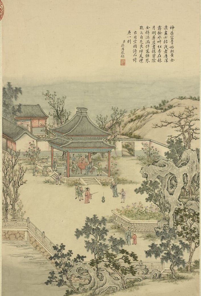 清 蔣溥《畫御製詩意（一）・題鄒一桂百花卷》冊，紙本設色，46.2×30.5公分，國立故宮博物院藏。＠國立故宮博物院Open Data