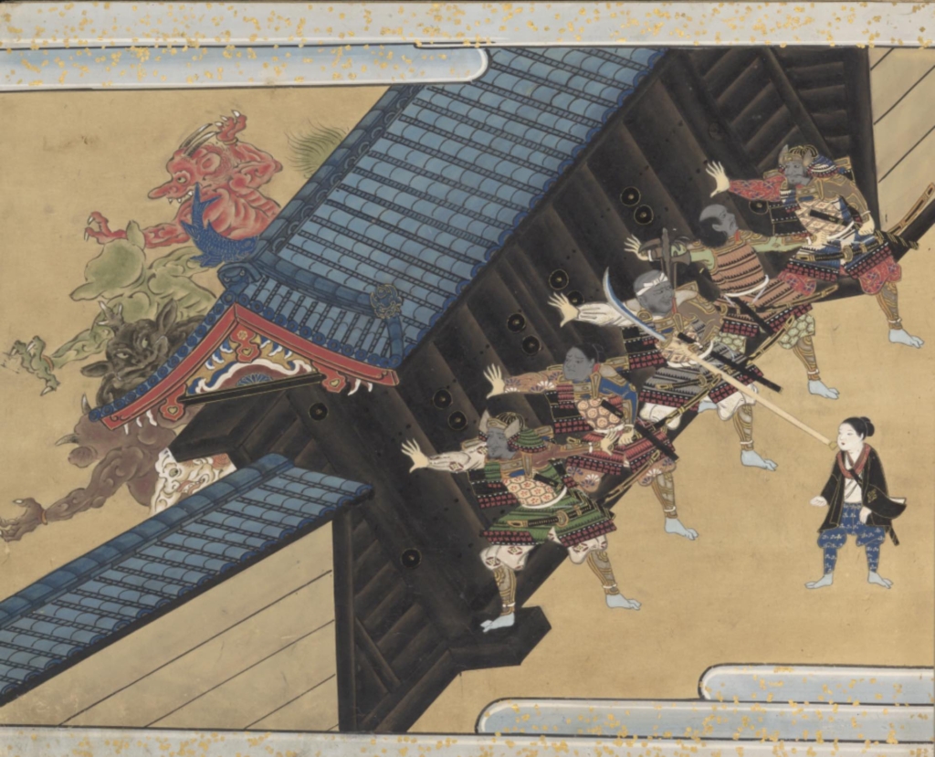 江戶時代17世紀《義經地獄破》卷上，圖為局部，紙本設色。Images courtesy of the Trustees of the Chester Beatty Library, Dublin.