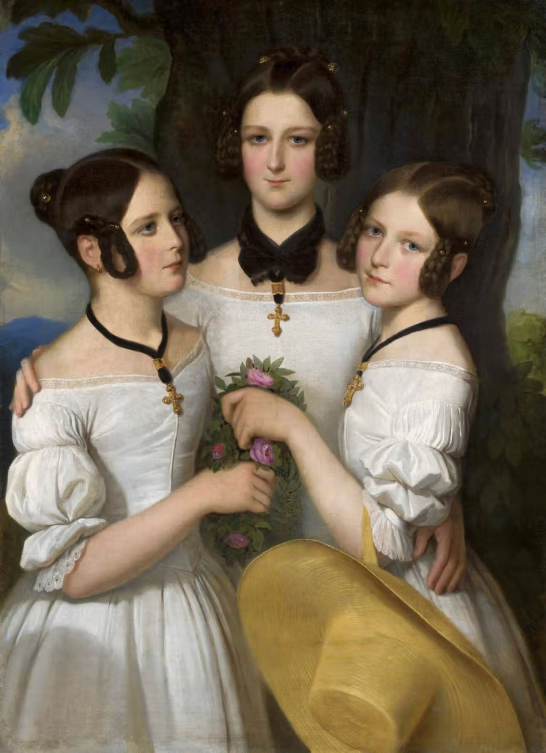 約翰・內傑布瑟(Johann Nejebse),《三位女孩的肖像》(Portrait of Three Girls),1839年,油彩畫布。(現藏於華沙國家博物館)