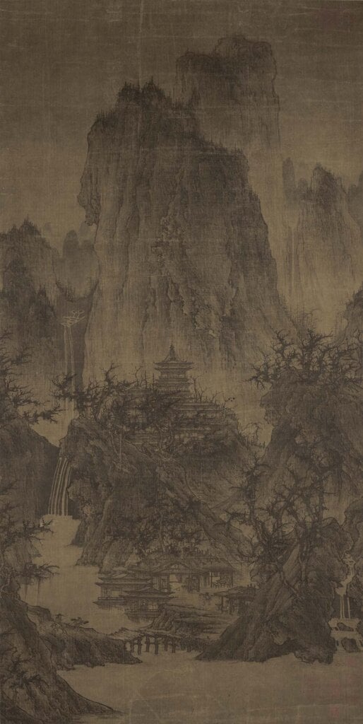 圖2 傳北宋 李成〈晴巒蕭寺〉,絹本設色,111.8×56公分,美國納爾遜-阿特金斯藝術博物館藏。