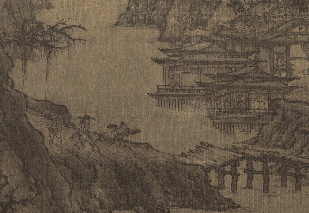 圖3 傳北宋 李成〈晴巒蕭寺〉局部,絹本設色,111.8×56公分,美國納爾遜-阿特金斯藝術博物館藏。