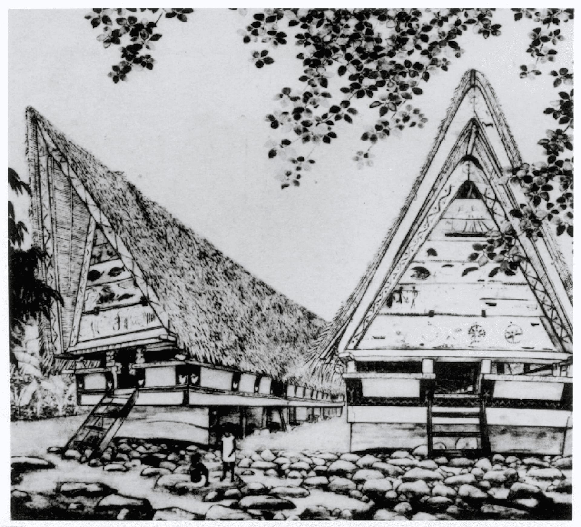 水谷宗弘,〈バラオのアバイ〉(帛琉的Bai)黑白照片,1942(臺展資料庫)。