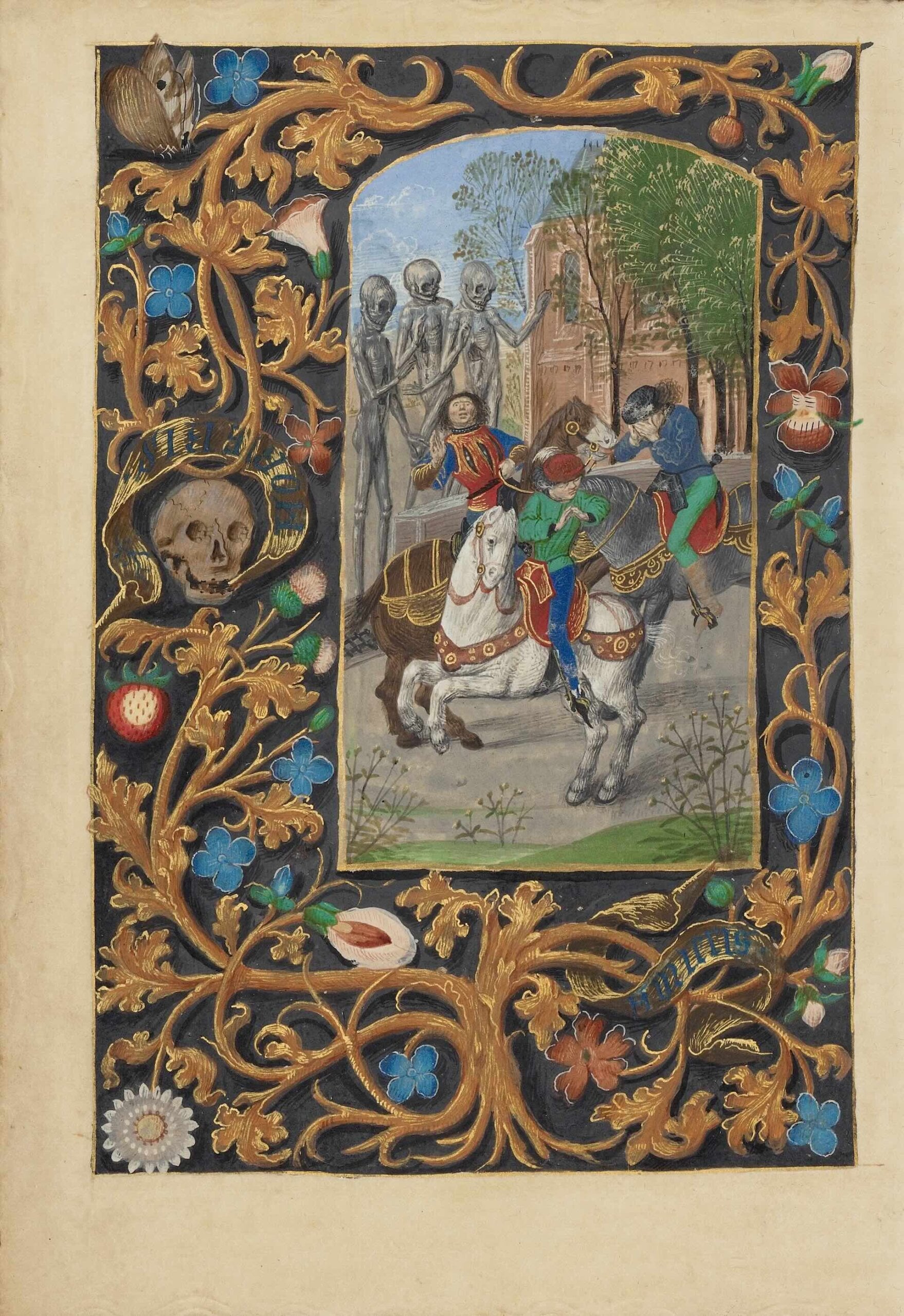 德勒斯登祈禱書大師或其工作坊(Master of the Dresden Prayer Book or workshop)|The Three Living and the Three Dead 蛋彩、金彩 13.3×9.4公分 約1480…