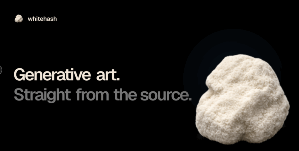 whitehash 保存框架首頁。 前 fxhash 前端工程師 maerzhase 開發的 whitehash 框架，讓 fxhash 生成藝術能脫離原平台基礎設施而存續。其首頁標語「Generative art. Straight fr…