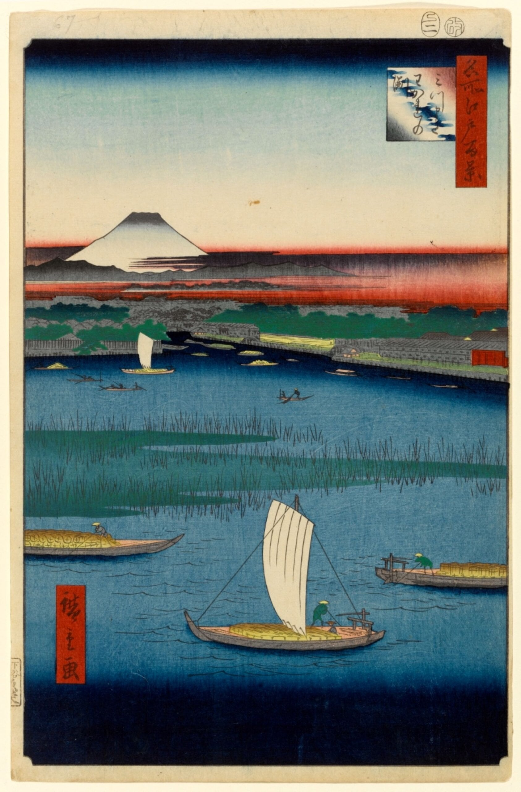 歌川廣重〈三叉別之淵〉,《名所江戶百景》,1856–1858。(維基百科)