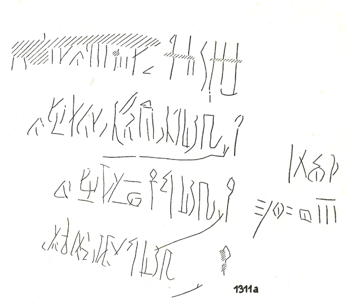 從岩壁上轉寫的塗鴉大多都是僧侶體，這則文主要是記錄了書吏Butehamun及其父、子的名字和來山谷勘察的日期。（©筆者以及Cerný, J. Documents de fouilles de l’institut français d’ar…