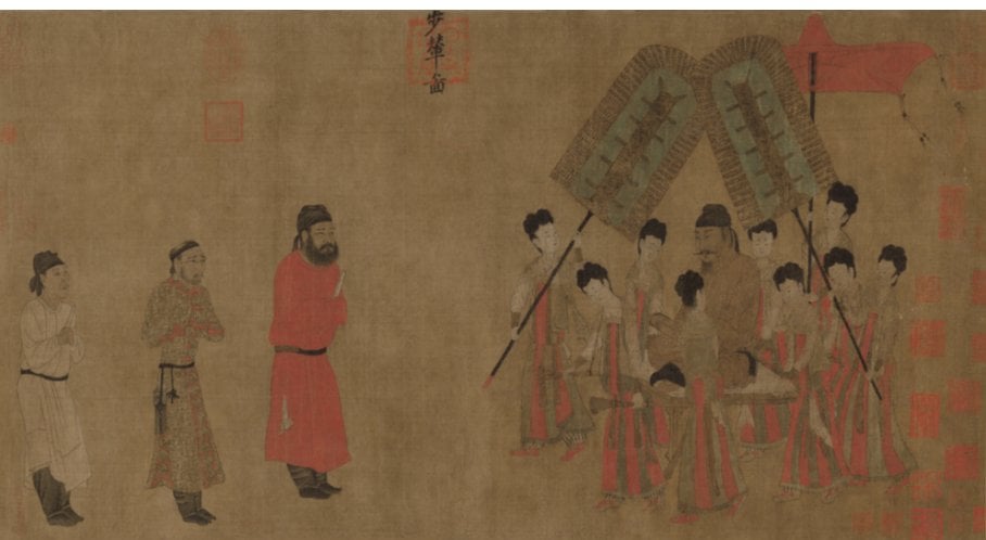 圖4 唐 閻立本〈步輦圖〉局部,絹本設色,38.5×129公分,北京故宮博物院藏。