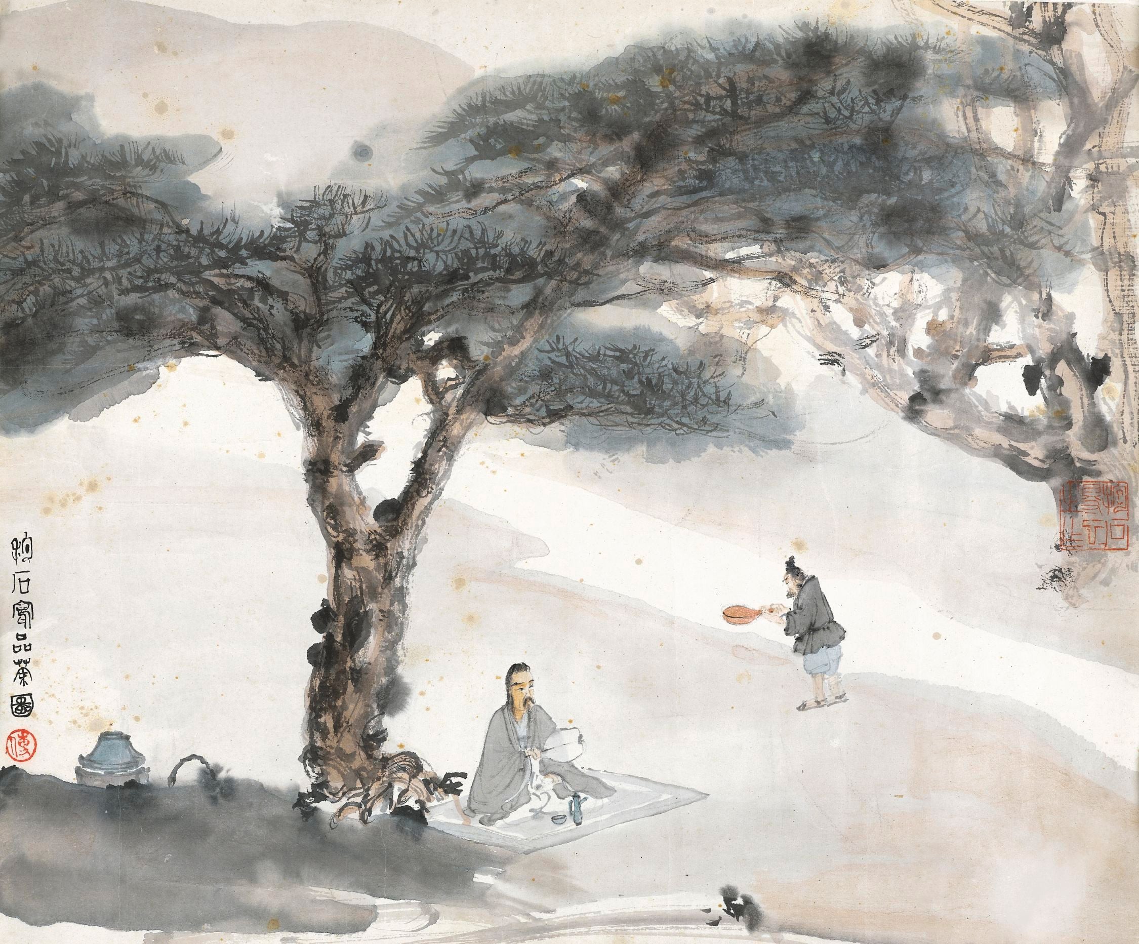 傅抱石《品茶圖》,設色紙本, 33.5×40公分,估價55萬至85萬港元。圖/香港邦瀚斯。
