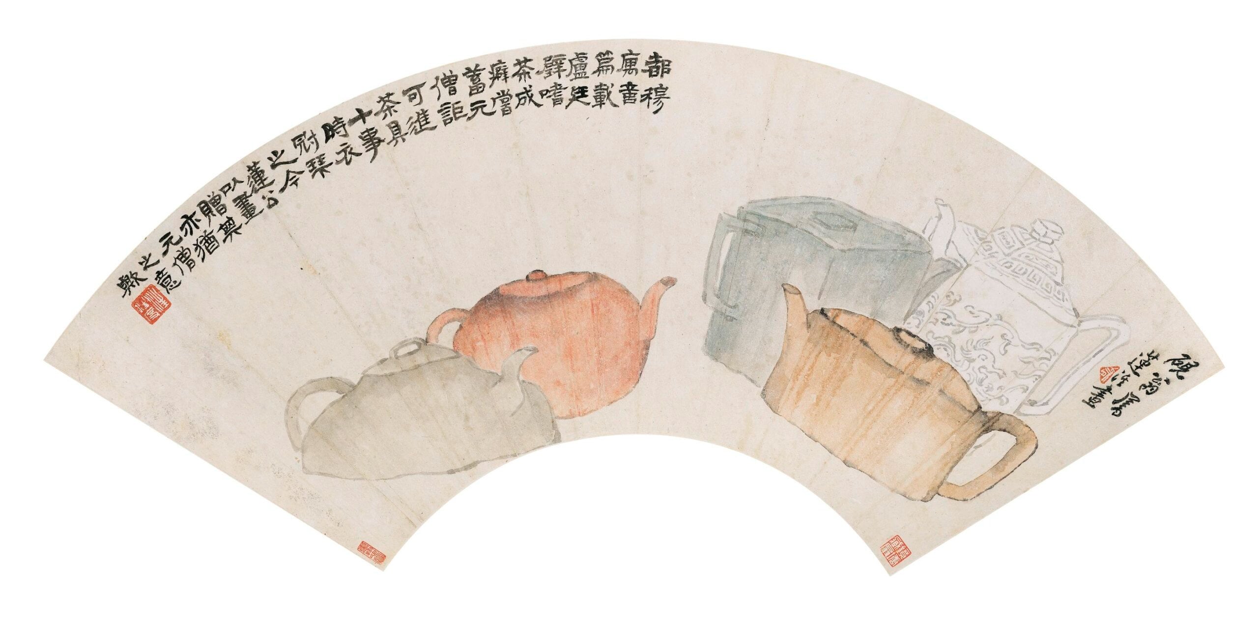 釋真然《茶壺清供》,設色紙本,19×56.3公分,估價8000至1萬2000港元。圖/香港邦瀚斯。