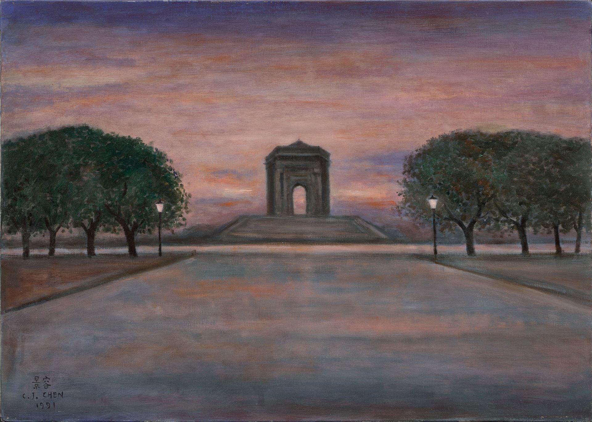 陳景容，《凱旋門》，油彩畫布，65×90.5 cm，1991。（尊彩藝術中心提供）