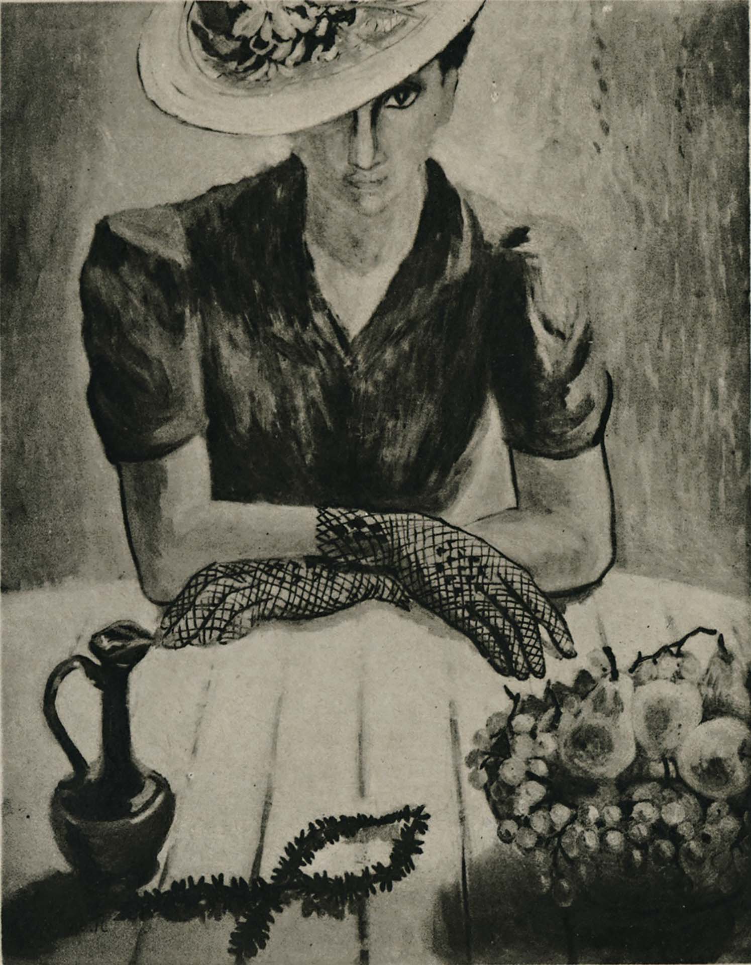 根津靜子，《白色帽子》，1941。圖片來源：《第四回府展圖錄》。