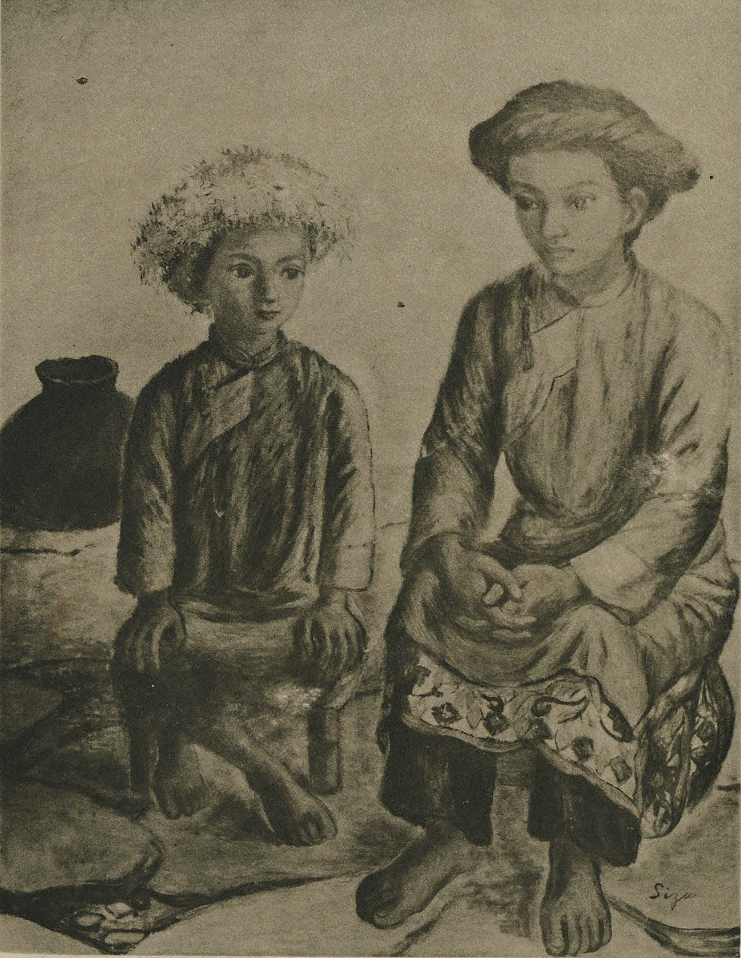根津靜子，《母與子》，1942。圖片來源：《第五回府展圖錄》。