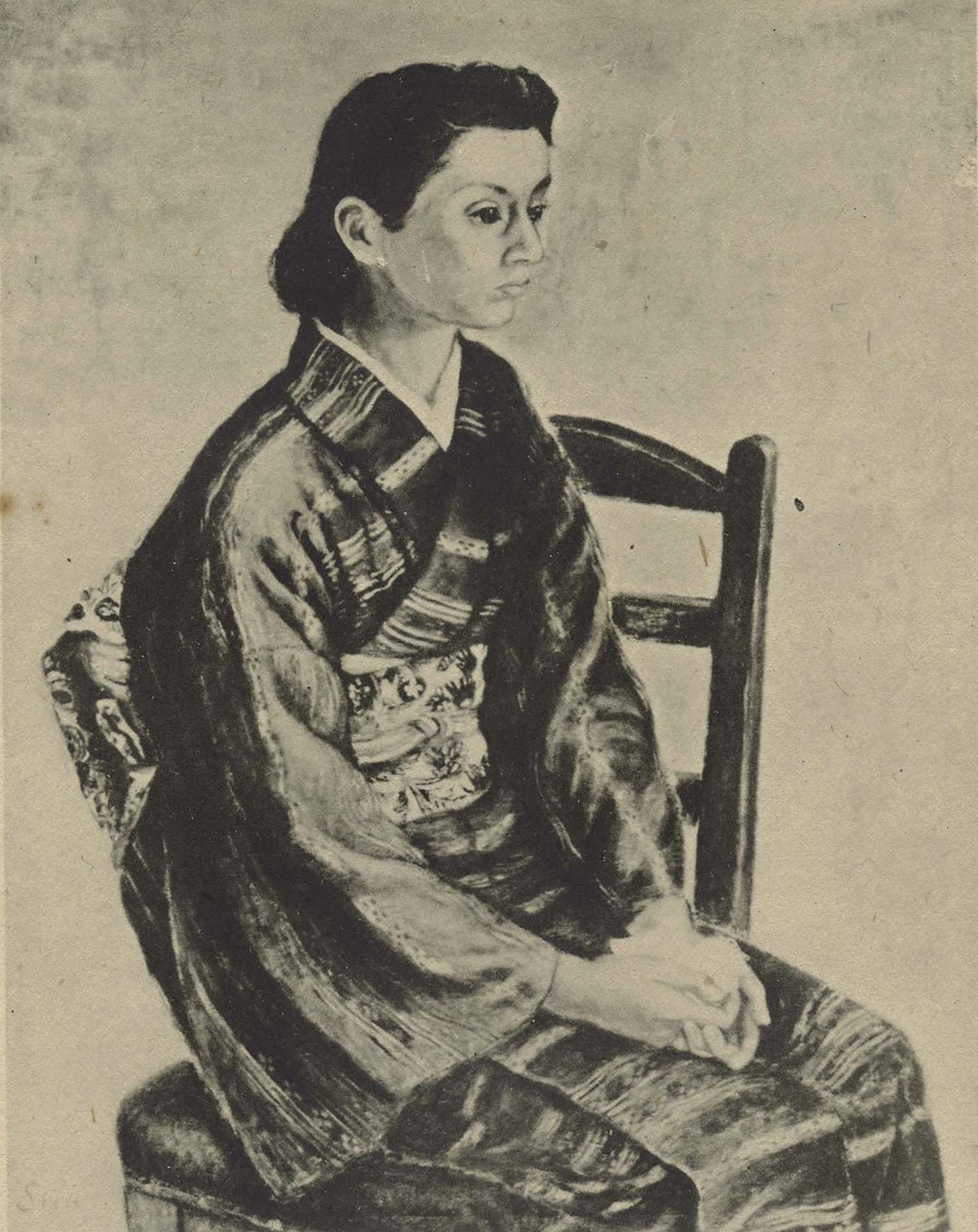 根津靜子，《青衣》，1943。圖片來自：《第六回府展圖錄》。