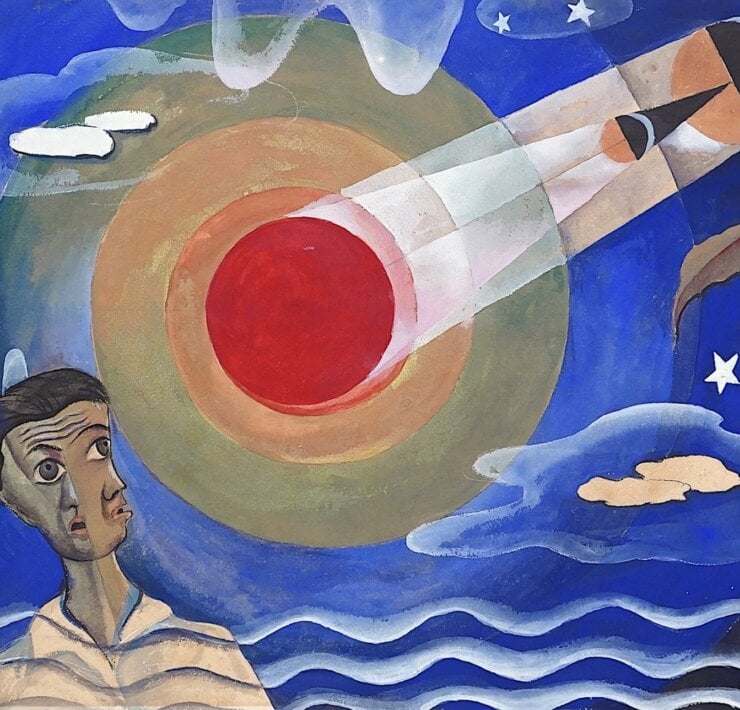 Prestige Gallery 品藝畫廊_SHUI Tit Sing 許鐵生_Solar Eclipse 日全食_Watercolour on Paper 水彩紙本_38.5 x 56.5 cm_1955
