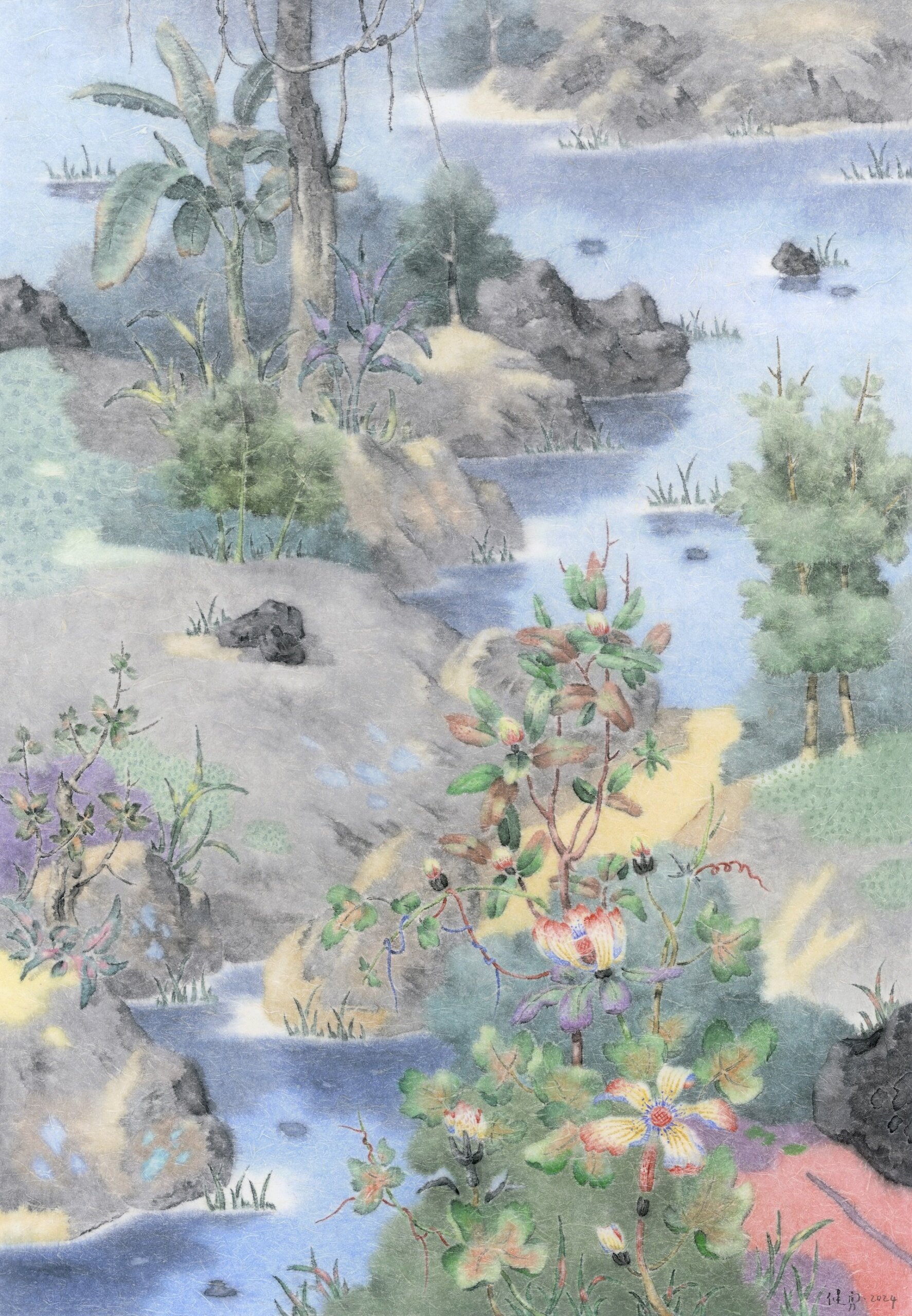 曾健勇｜諸野之蕪（Folk Landscape – Wild Growth） 2024 水墨、紙本 130 × 90 cm 品藝畫廊提供