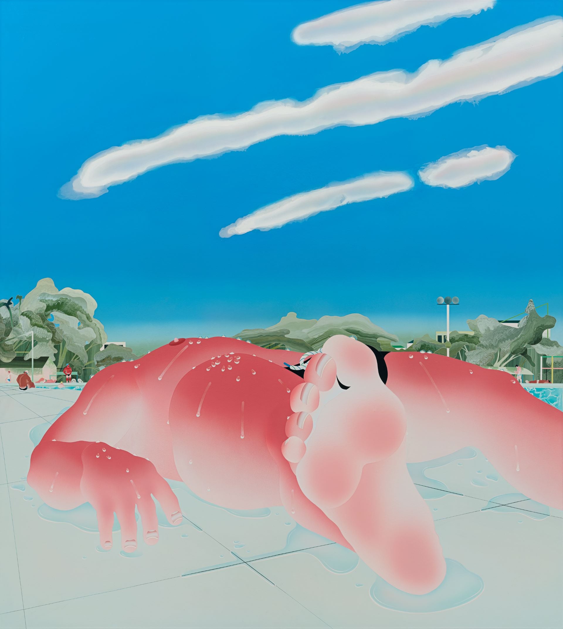范揚宗,《泳池系列-有日式刺青的泳客》,壓克力、畫布,60 x 80 cm,2026。(也趣畫廊提供)