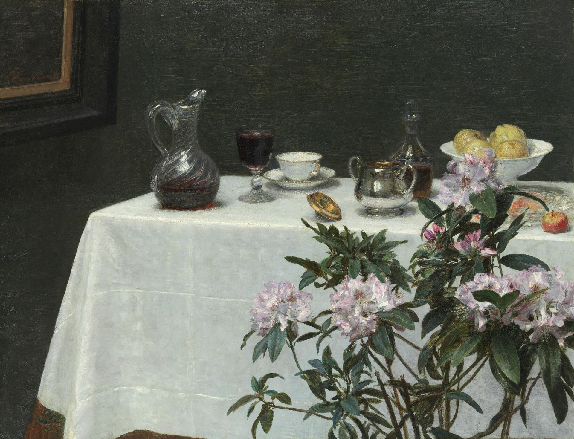 亨利・方丹・拉圖爾《桌角》（Corner of a Table），1873，油彩畫布，38×62公分，芝加哥藝術博物館（Art Institute of Chicago）藏。（引自芝加哥藝術博物館典藏資料庫）