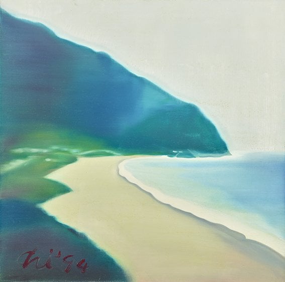 七等生，《花蓮七星潭之二》，布面油彩，74.5×74.5cm，1994。（劉懷拙提供）