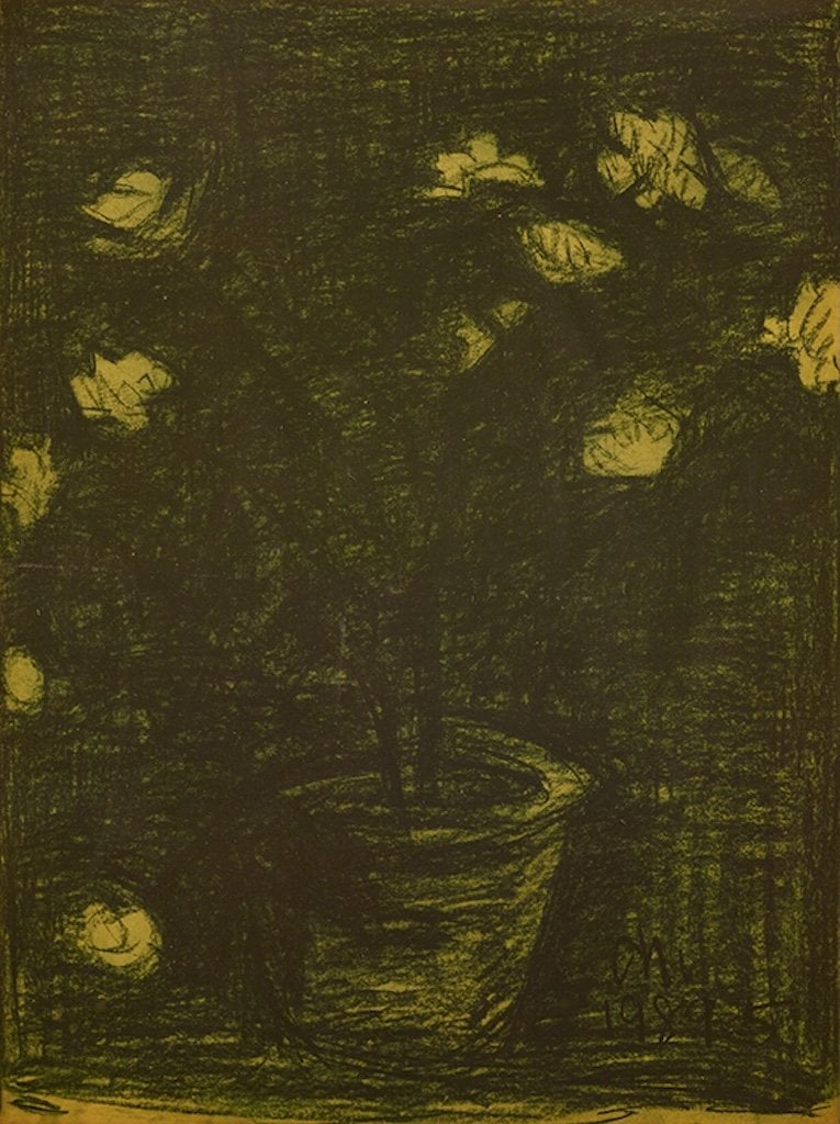 七等生，《夜晚開的花》，紙本粉彩&nbsp;，51.5×38.5cm，1989。（劉懷拙提供）
