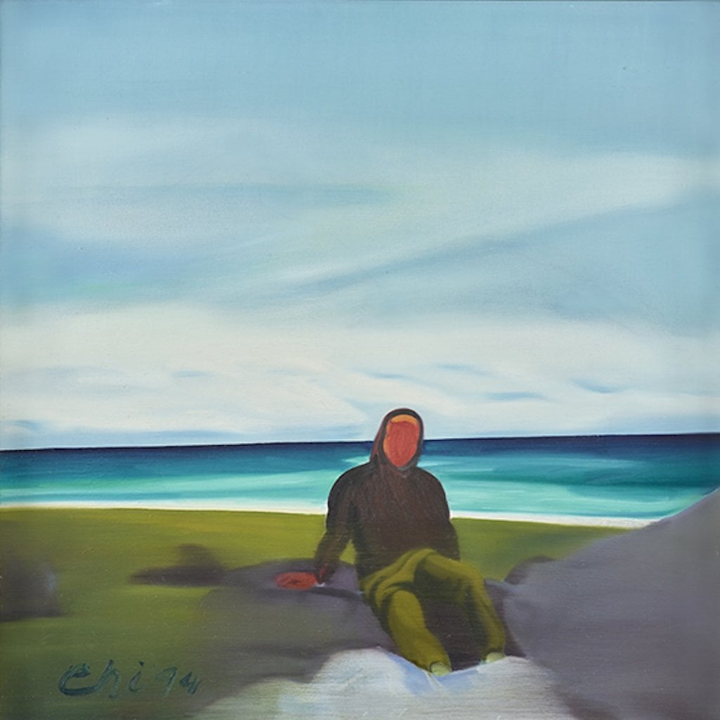 七等生，《花蓮海灘風景》，布面油彩，74x74cm，1994。（劉懷拙提供）