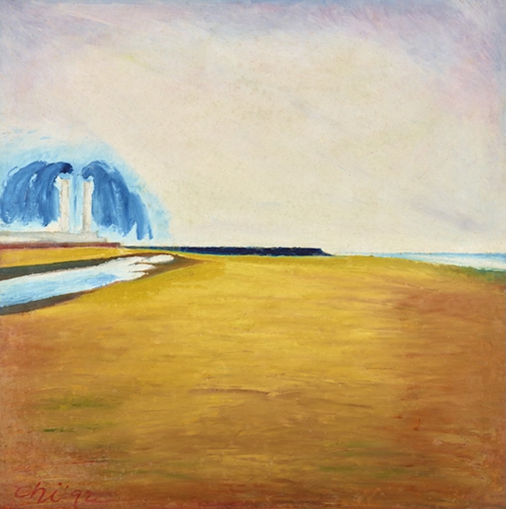七等生，《沙地上》，紙本油彩&nbsp;，56x56cm，1992。（劉懷拙提供）