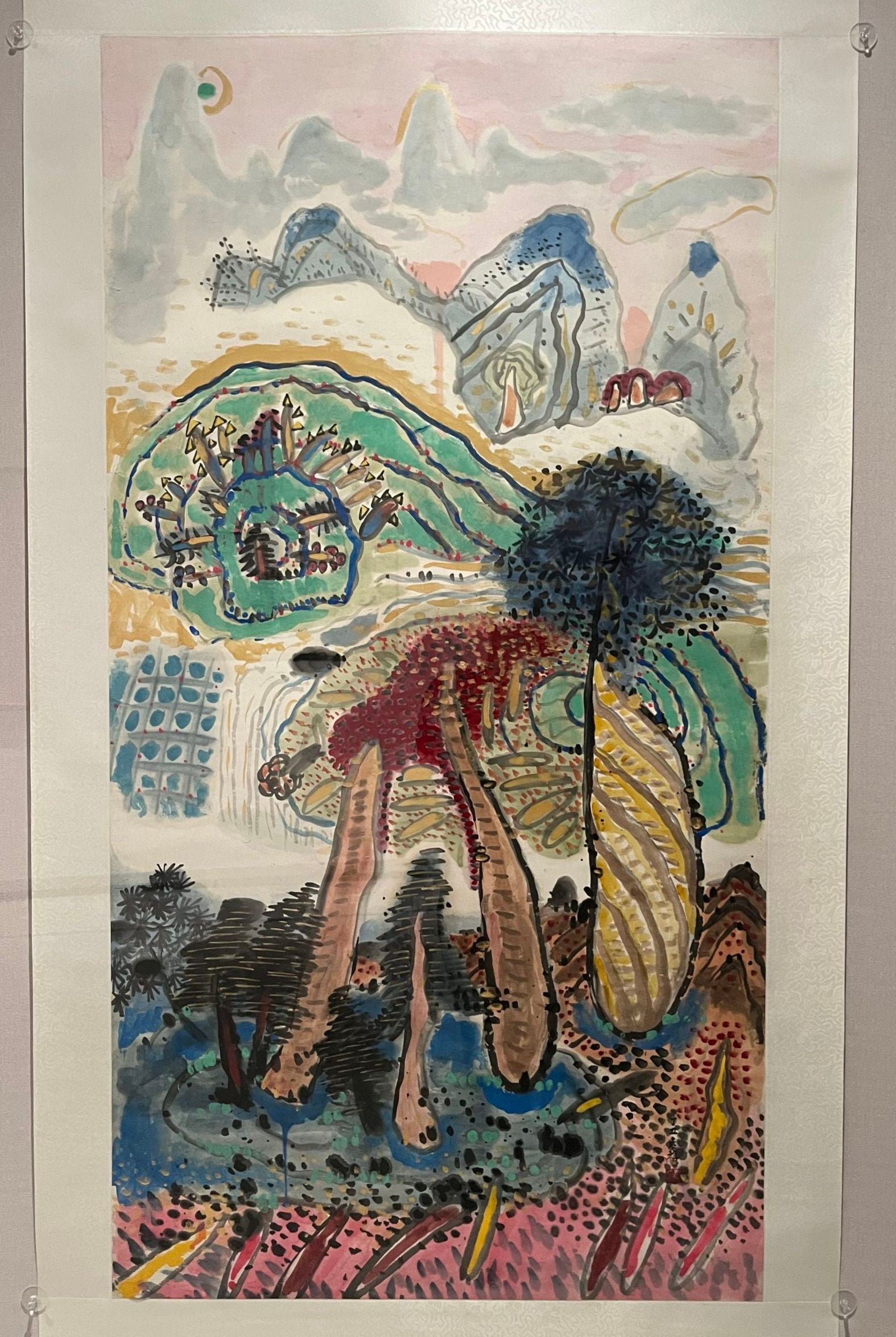 袁旃《寶島》,1997年,140×74公分,水墨設色紙本,國立歷史博物館藏。攝影/藍玉琦。