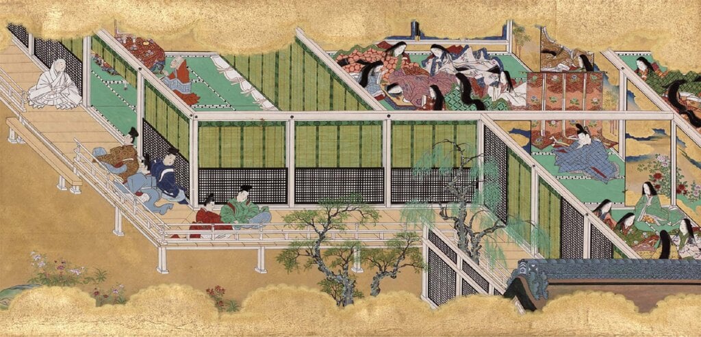 圖8 江戶時代17世紀〈源氏物語繪（盛安本）．卷二．葵〉，圖為局部，35.4×996.7公分，京都國立博物館藏，全期展出，更換卷次（此一場面於10月6日至11月1日展出）。