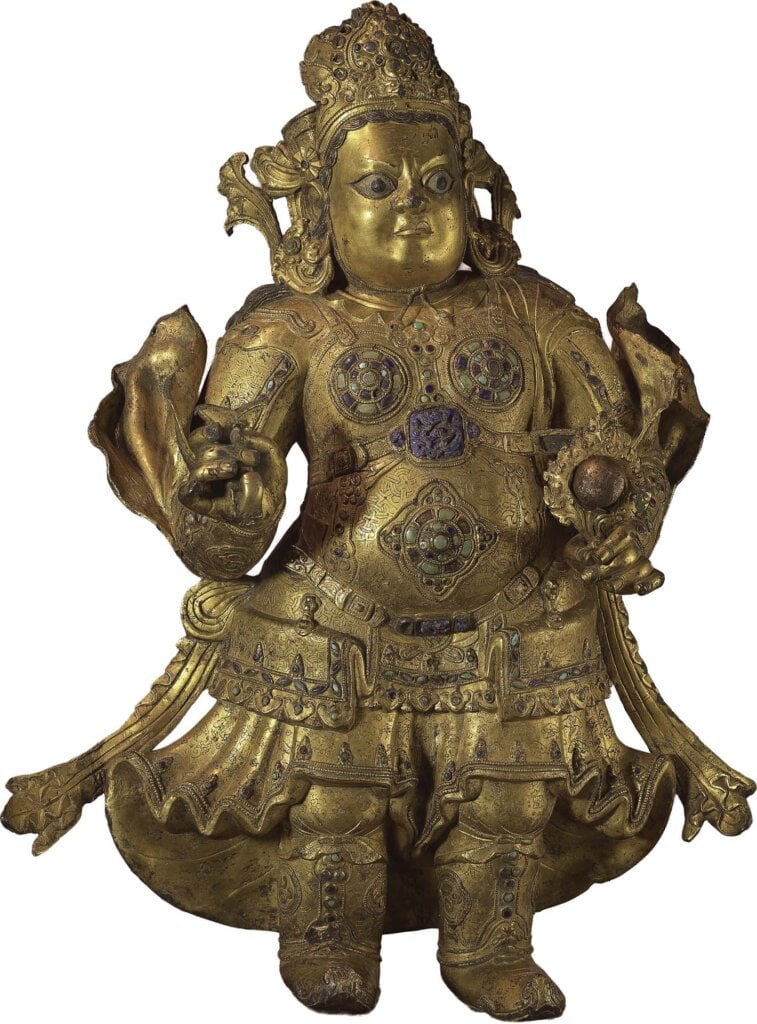 圖8 15世紀前半葉 西藏(可能為丹薩替寺)〈青銅鎏金南天王立像〉,高67.8公分,國立故宮博物院藏。ⓒ 國立故宮博物院Open Data