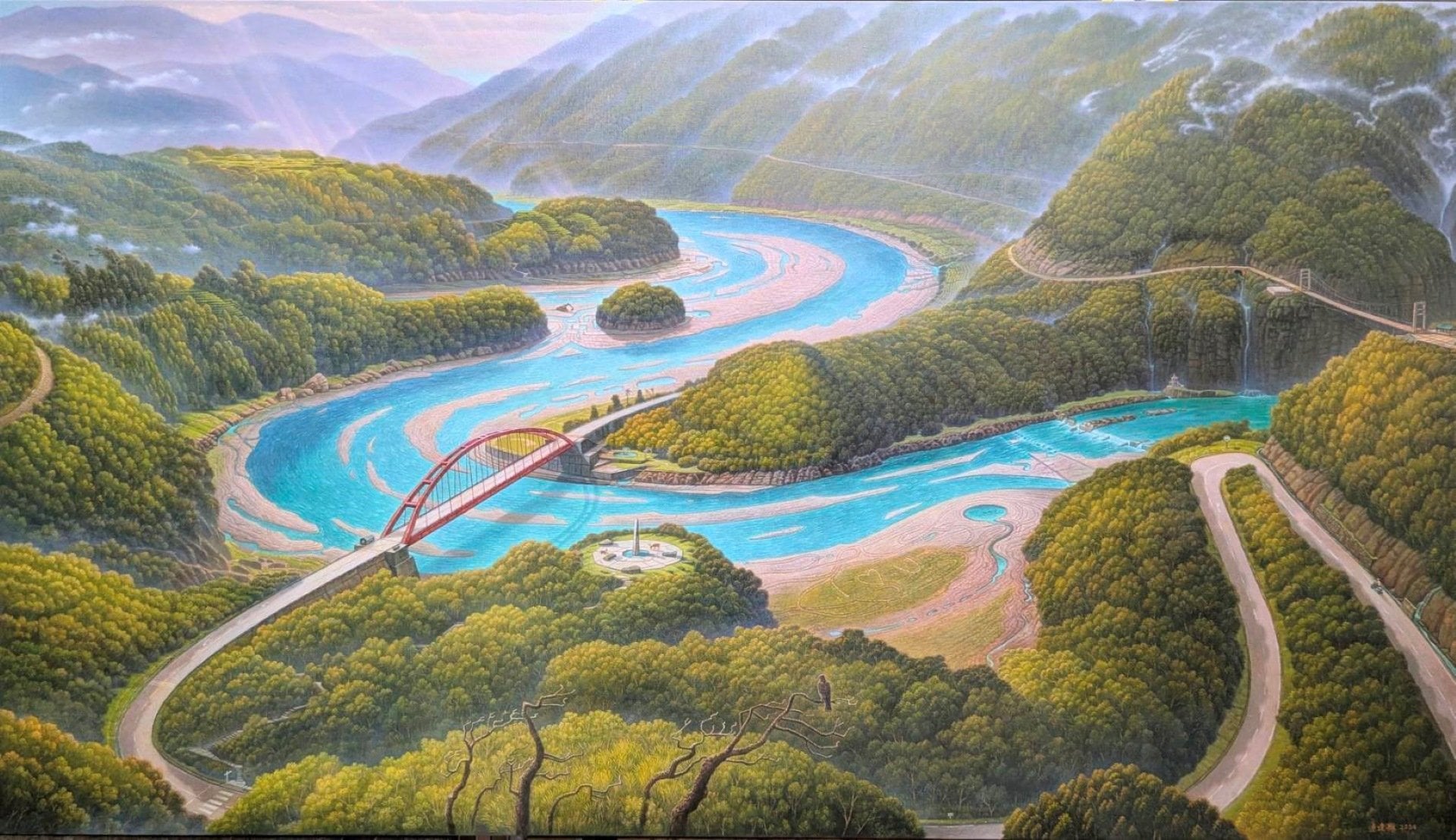 連建興，《夢土堪輿之龍龜戲珠》，油畫，230×132 cm，2026。（藝術家提供）
